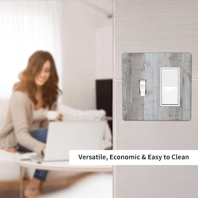 Rustic Grey Wood Shiplap 2 Gang Single Toggle Rocker Combination Light Switch Cover Vintage Country Decorative Wall Plate Cover Electrical Faceplate for Farmhouse Bathroom Bedroom Kitchen Decorate