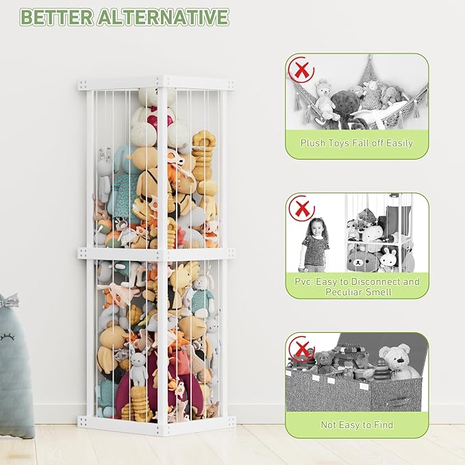 Large Stuffed Animal Storage Wood Zoo Stuffed Animal Holder Kids Toy Organizer Stuffed Animal Organizer, Plush Storage Organizer Shelf with Elastic Band for Birthday Gift