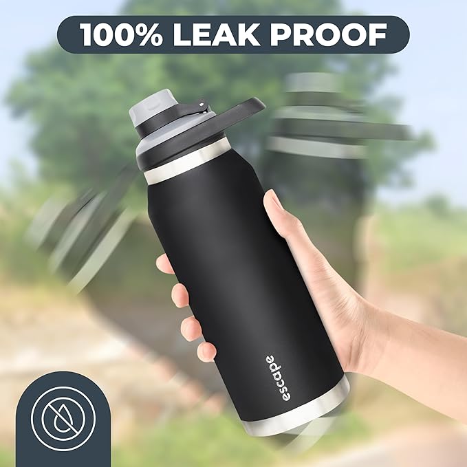 Escape 1 Liter Water Bottle Ideal for Gym Dishwasher Safe 34 oz Insulated Stainless Steel that Keeps Hot & Cold Wide Mouth WHITE
