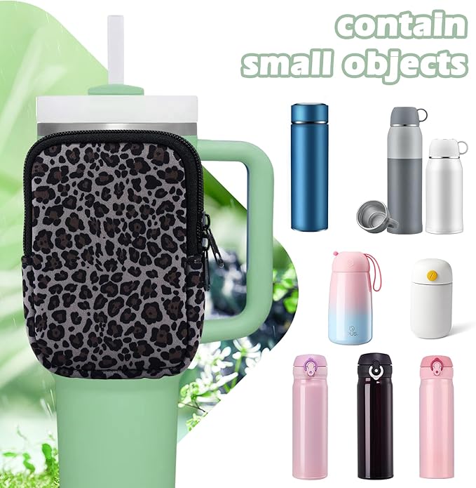Water Bottle Pouch Cup Accessories for Women Quencher Adventure IceFlow 20oz 30oz 40oz Tumbler Pouch with Handle Running Pouch Bag for Cards Keys(Leopard)