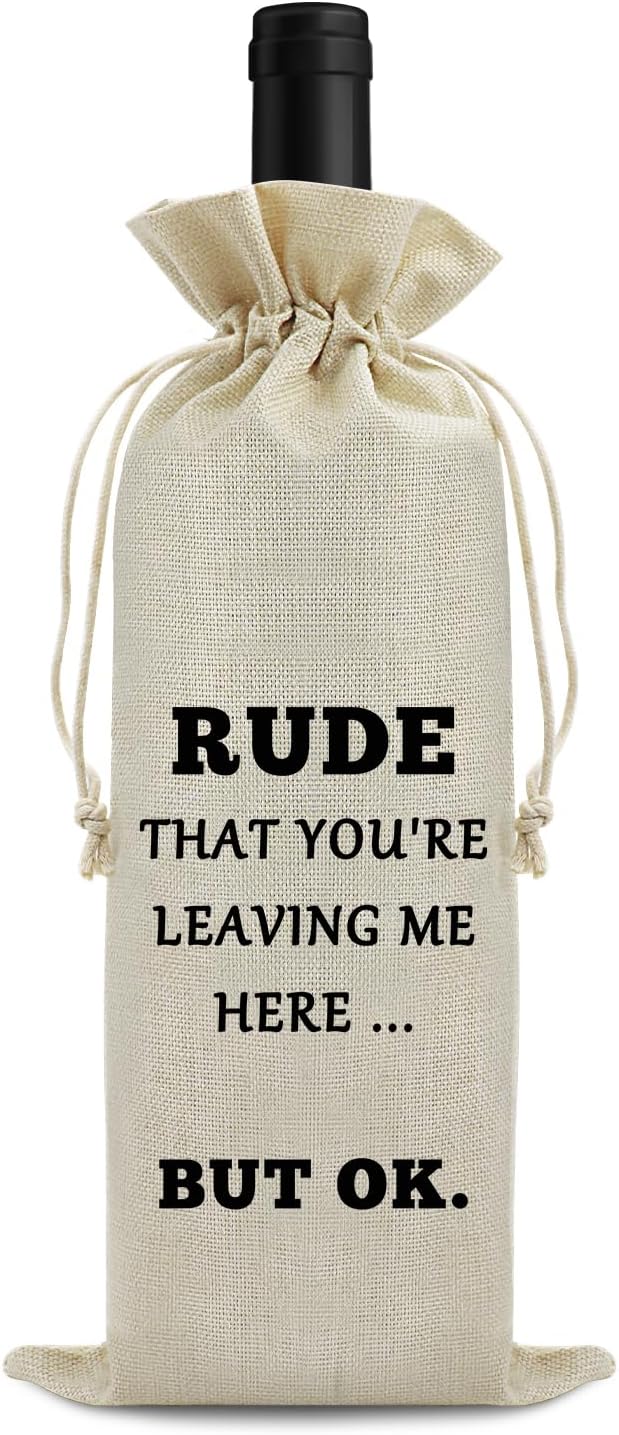 Funny Retirement Gifts for Women Wine Bags Goodbye Farewell Gifts for Retired Coworker Presents for Retired Boss Employees Teachers Colleagues Friends for Birthday Christmas Burlap Drawstring Wine Bag