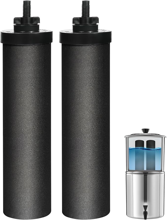 NSF/ANSI 42&372 Certified Black Filters, Replacement for Berkey BB9-2 Purification Elements Filters, Compatible with Berkey Gravity Filter System, Travel, Large, Royal, Crown Series, 2 Pack