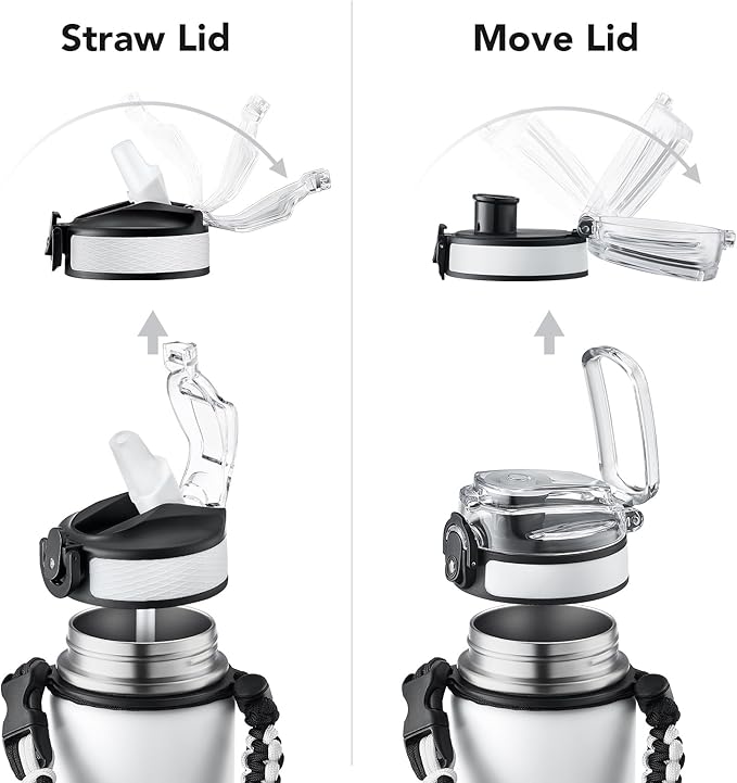 GOSWAG Insulated Sports Water Bottle, 24oz 2 Lids(with Straw/No Straw), Stainless Steel Water Bottles with Paracord Handle, Insulated Thermos with Double-Wall Vacuum Insulation