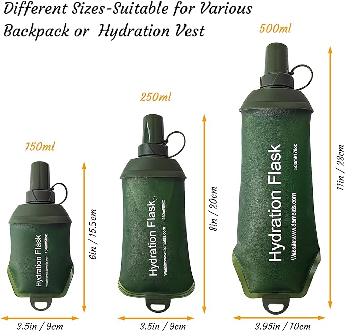 J.CARP 500ml Soft Flask Running Water Bottles, TPU Foldable Running Hydration Flask for Hydration Pack Cycling Hiking Climbing Outdoors Motorbike Green