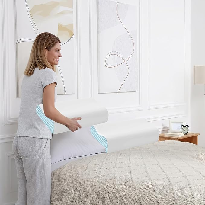 Memory Foam Cooling Bed Pillows for Sleeping, Ergonomic Cervical Pillow for Neck and Shoulder Pain Relief, Adjustable Cold Pillow with Pillowcase
