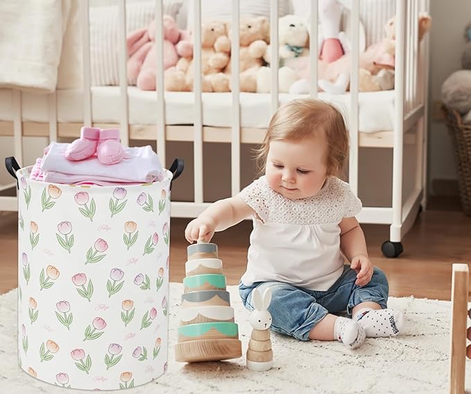 Tulip Kids Laundry Basket Baby Hamper Tulip Toy Storage Bin for Boys Room Decor Baby Nursery Hamper Gift Baskets for Bedroom Bathroom(Tulip)