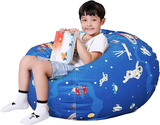 Lukeight Stuffed Animal Storage Bean Bag Chair Cover for Kids, Zipper Beanbag Chair Cover for Organizing Toddler and Kids' Rooms Plush Toys (Outer Space Velvet, X-Large)
