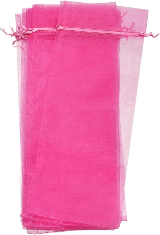 uxcell Organza Wine Bags, 12PCS 14.5 x 5.5 In Rose Red Sheer Mesh Organza Wine Wrapping Bags With Drawstring Wine Gift Pouches for Bottle Birthday, Wedding Party