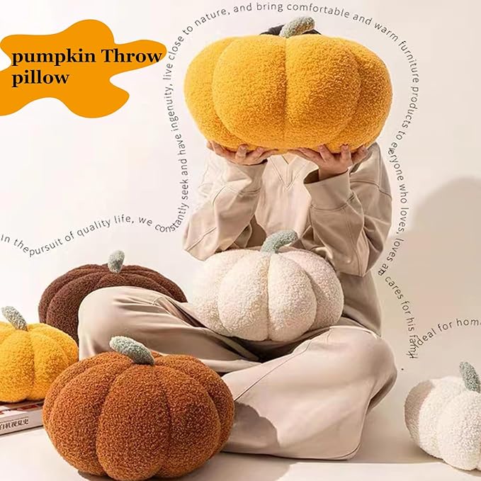 Pumpkin Pillow - Halloween Pumpkin Throw Pillow 3D Simulated Pumpkin Pillows Fleece Stuffed Pumpkins Decoration for Thanksgiving Halloween Bedroom Fall Decorative (Wave Point, 11 inch)