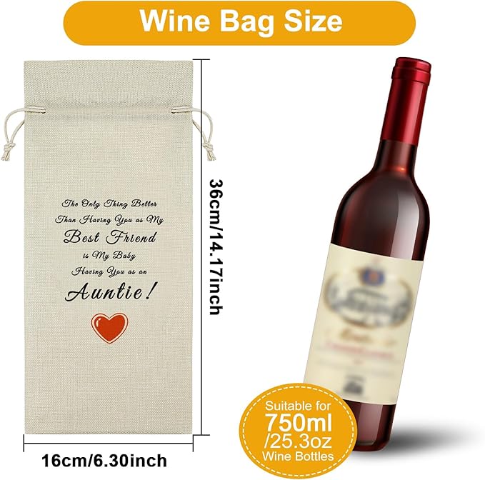 Promoted to Auntie Gifts Wine Bag Auntie Baby Announcement Gifts for Friends New Aunt Gifts First Time Wine Bottle Decoration Bag Mothers Day Gifts for New Aunt Wine Accessories Gifts for Wine Lovers