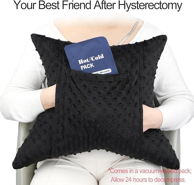 Star Hysterectomy Recovery Pillow C-Section Pillows with 2 Pockets for Tummy Tuck Abdominal Lumpectomy Belly Surgery Must Haves Shock Absorbing Cough Cushion Patients Gifts Minky Dot Black