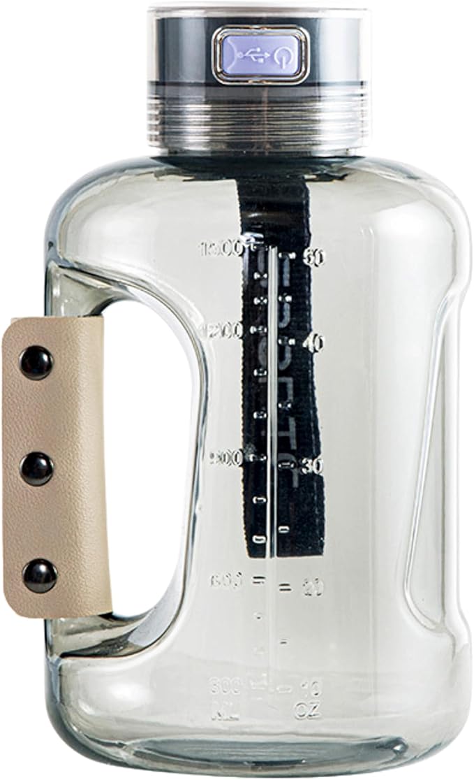 Portable Leak-Proof Hydrogen Water Bottle Generator- A Grey Colored Big 50 Oz. / 1.5L Large Capacity with SPE and PEM Technology 1300ppb Hydrogen Boosting Water Ionizer Pitcher for Fitness