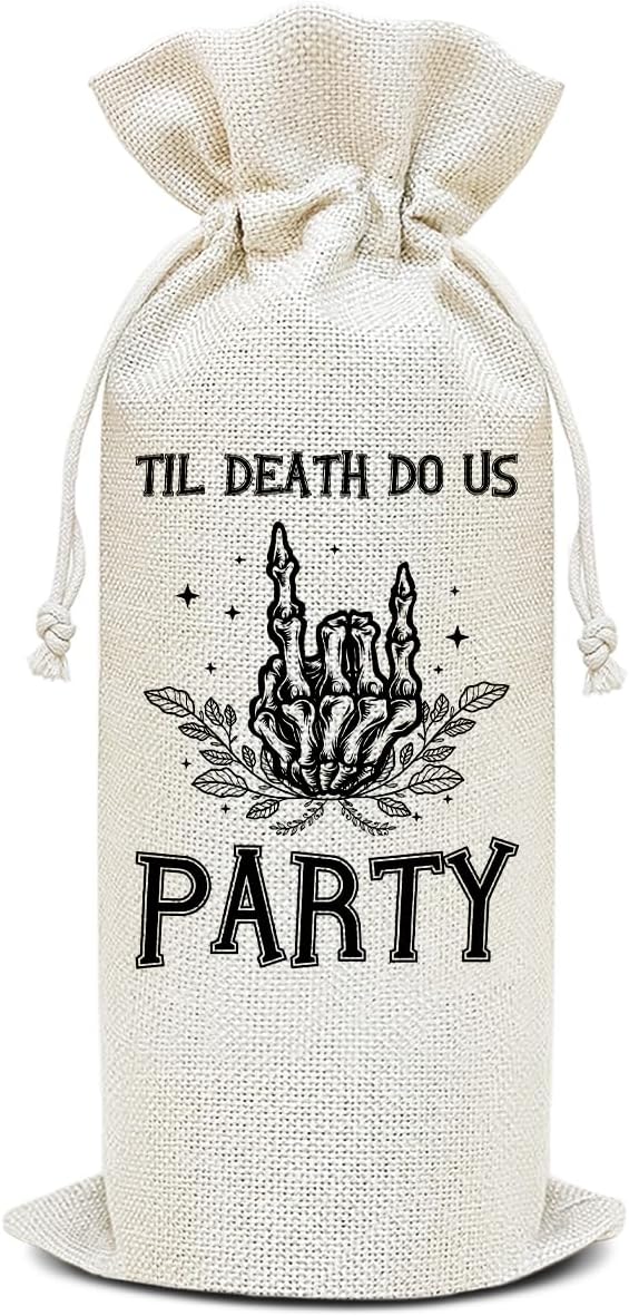 The Death To Us - Wine Canvas Bag, Bachelorette Party Gift for Bride Bridesmaids Gifts Wine Bags for Wine Bottles, Skull Wine Gifts With Drawstring Engagement Bridal Shower Party Decoration -WB16