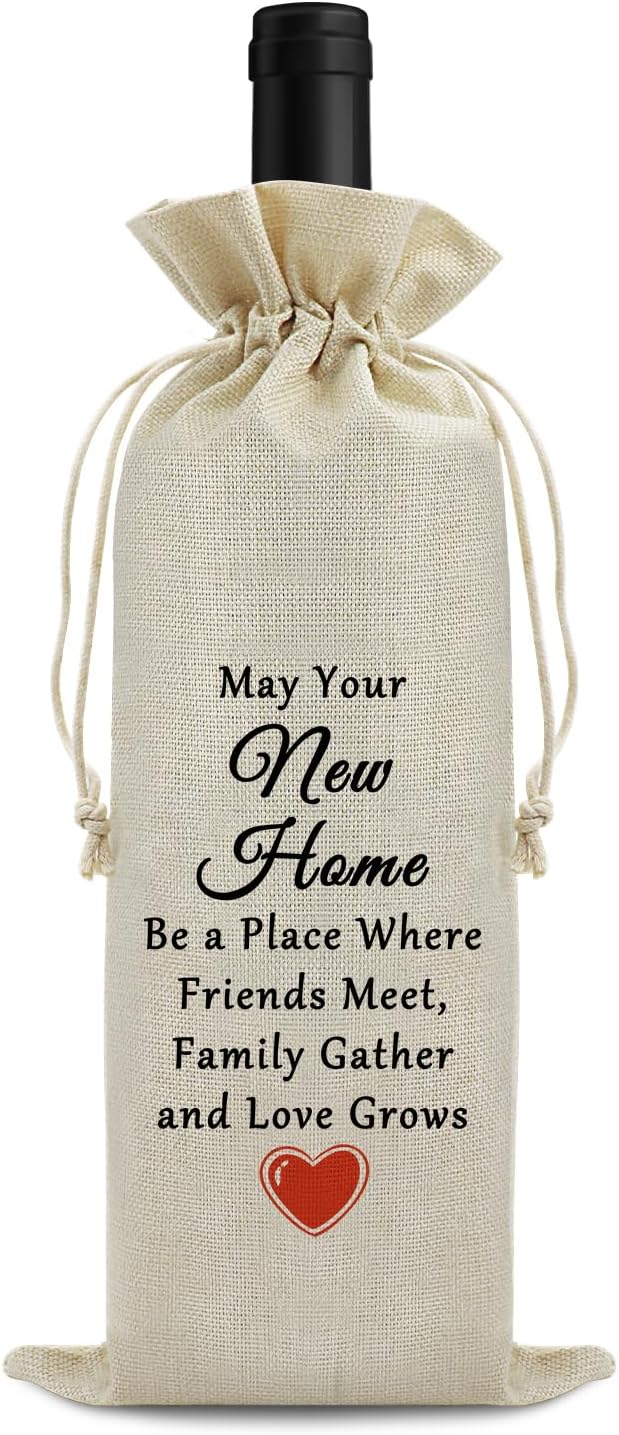 Housewarming Gift for New Home Wine Bag Congratulations Moving House Warming Gift for Women Friends Wine Gift Bag Realtor Gift to Clients Burlap Drawstring Wine Bag Gift First Time House Warming Gift