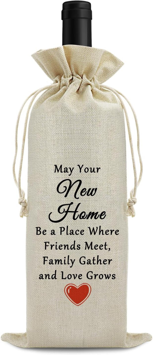 Housewarming Gift for New Home Wine Bag Congratulations Moving House Warming Gift for Women Friends Wine Gift Bag Realtor Gift to Clients Burlap Drawstring Wine Bag Gift First Time House Warming Gift