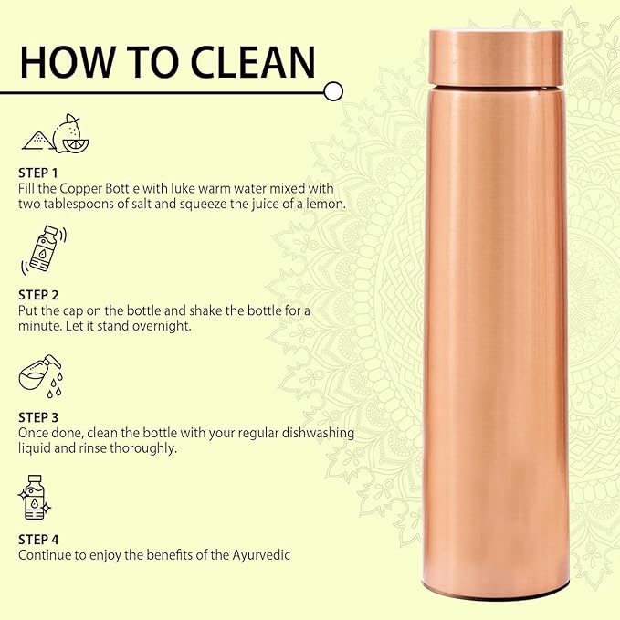 VJR Copper Bottle for Drinking Water 33 Oz Ayurvedic Leak Proof Smooth Finish Plain Design Durable Lightweight Hand Washable Vessel Clean Cool Water Natural Mineral Boost Energy Safe Water Utensil