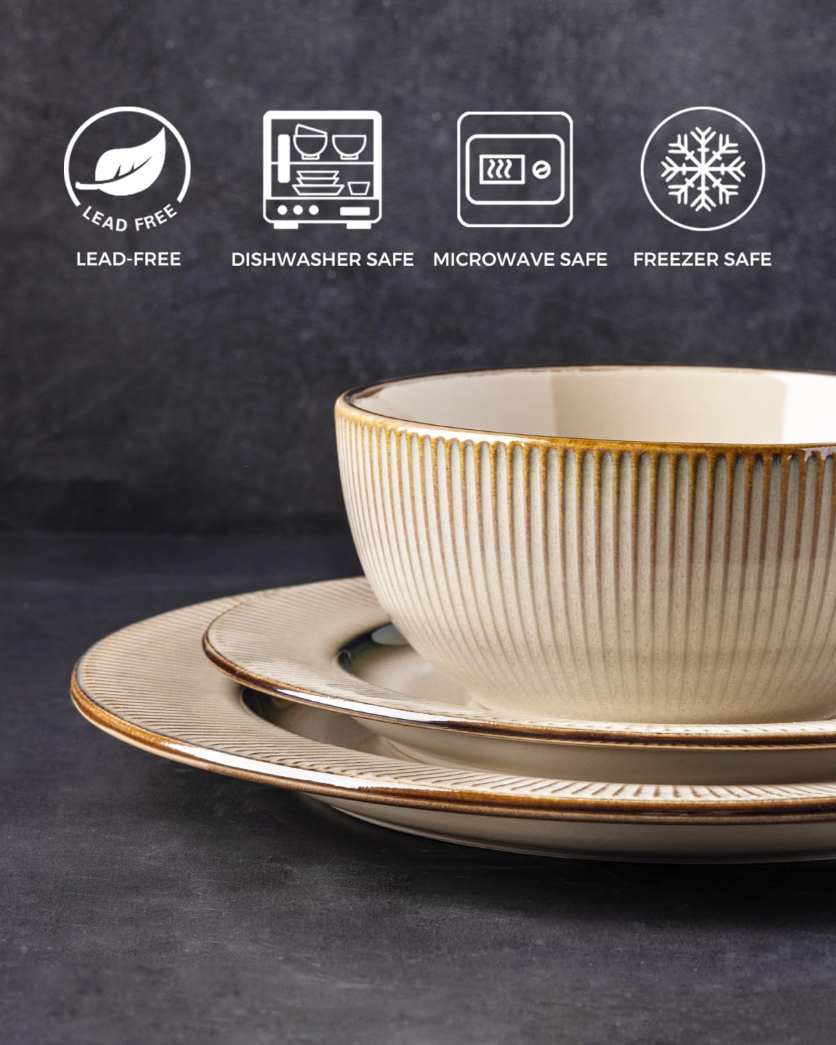 GBHOME Ceramic Dinnerware Sets,12 pcs Embossed Elegant Stoneware Plates and Bowls Sets, Housewarming Wedding Gift | Dishwasher & Microwave Safe | Dishes Set Service for 4