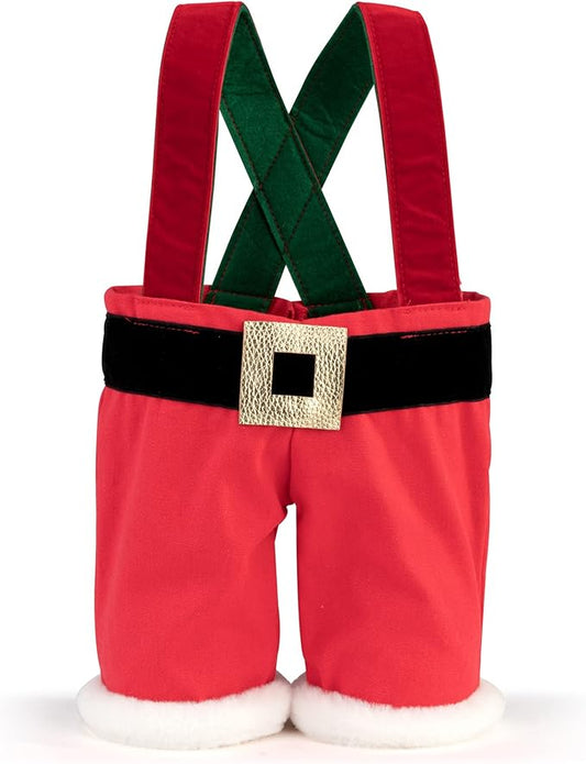 DEMDACO Festive Red Santa Pants Double 15 x 10 Cotton Blend Christmas Wine Accessory Bottle Bag