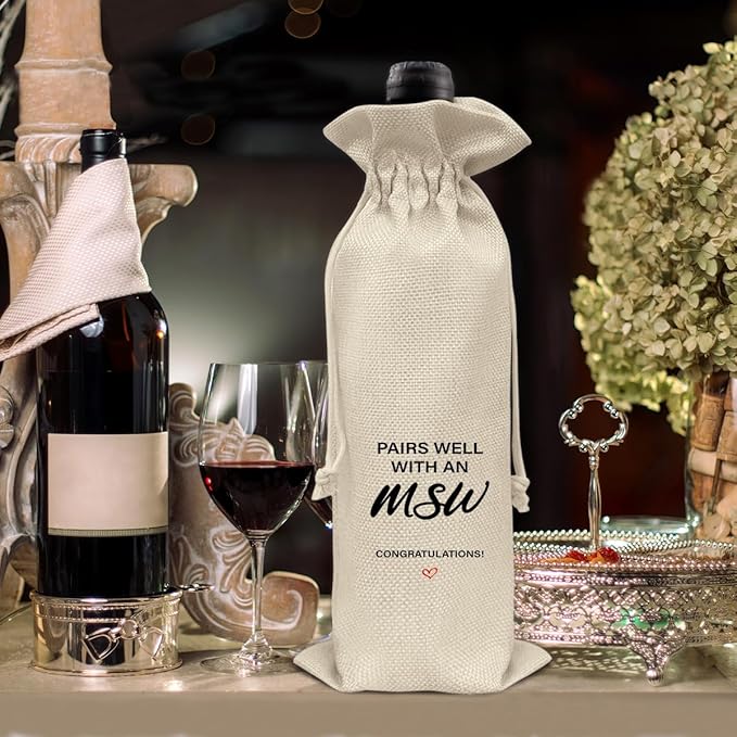 HOIJAUMAI MSW Degree Graduation Gifts MSW Graduation Gift Graduation Wine Bag Pairs Well with an MSW Wine Gift Bags for Women Men