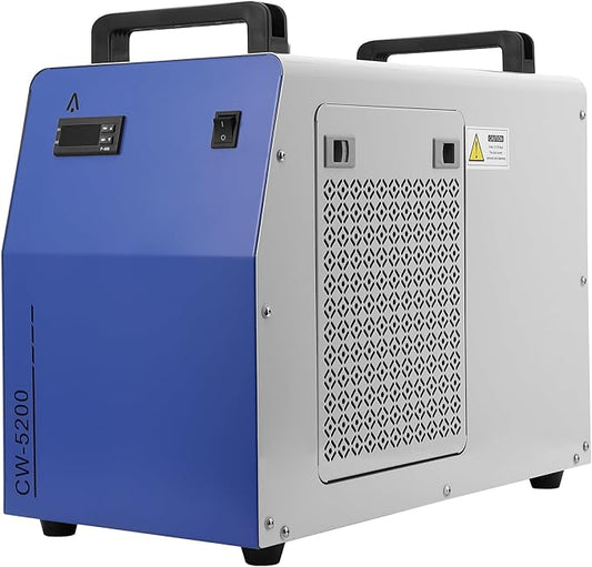 6L Dual Industrial Water Chiller 0.9hp 2.6gpm Water Cooling System CW-5200 Water Cooler w 2 Inlets & Outlets to Chill Two 60W 70W 80W 90W 100W 120W 150W CO2 Laser Engraving Machines