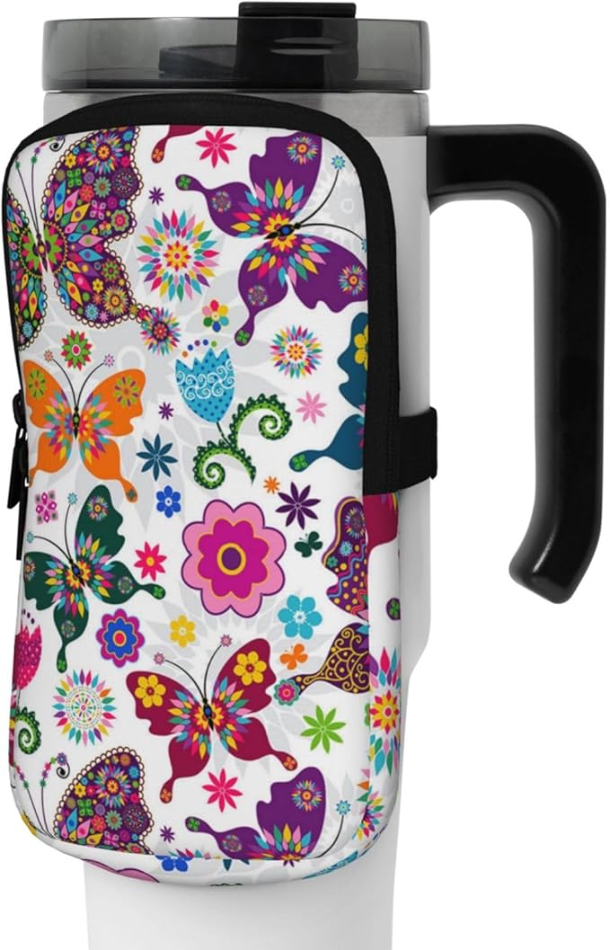 Galaxy Mandala Water Bottle Pouch for Stanley Cup 40oz 30oz,Personalized Gym Purse for Men Women, Tumbler Pouch with Versatile Pocket Water Bottle Bag for Cards, Keys, Phone