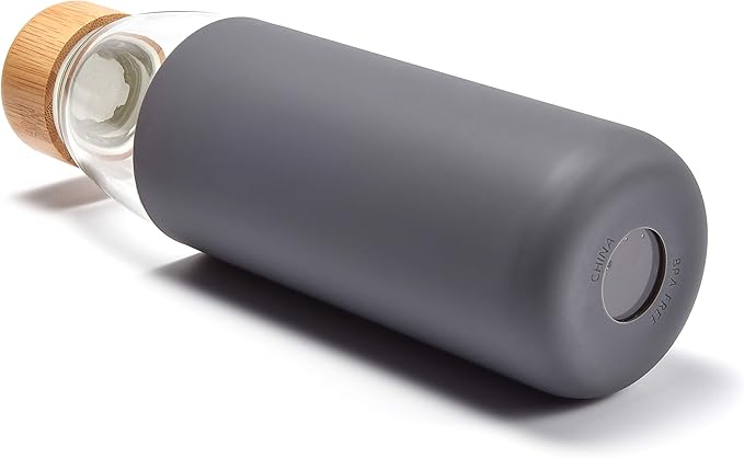 veegoal Glass Water Bottles 25 Oz Borosilicate with Bamboo Lid, BPA-FREE, Non-Slip Silicone Sleeve, and Stainless Steel Leak Proof Lid - Reusable Glass Bottle for Men and Women