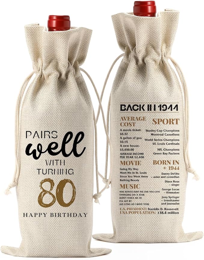 80th Birthday Gifts for Women Men Wine Gifts Birthday Gifts for 80 Year Olds Wine Accessories Happy Anniversary 80 Year Old Party Decorations Wine Bag Wine Gift Bag Wine Bags for Wine Bottles Gifts
