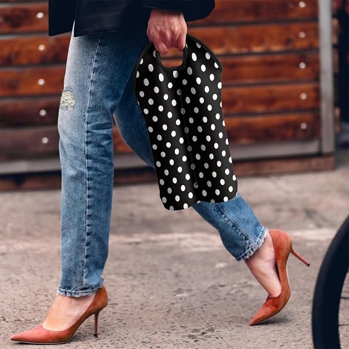 doginthehole Polka Dot Design Wine Carrier Tote 2 Bottle Wine Carrying Bag Neoprene Wine Bottle Holder Insulated Bag Water Bottle/Beer/Drinks Protective Sleeve Champagne Bottle Organizer Bags