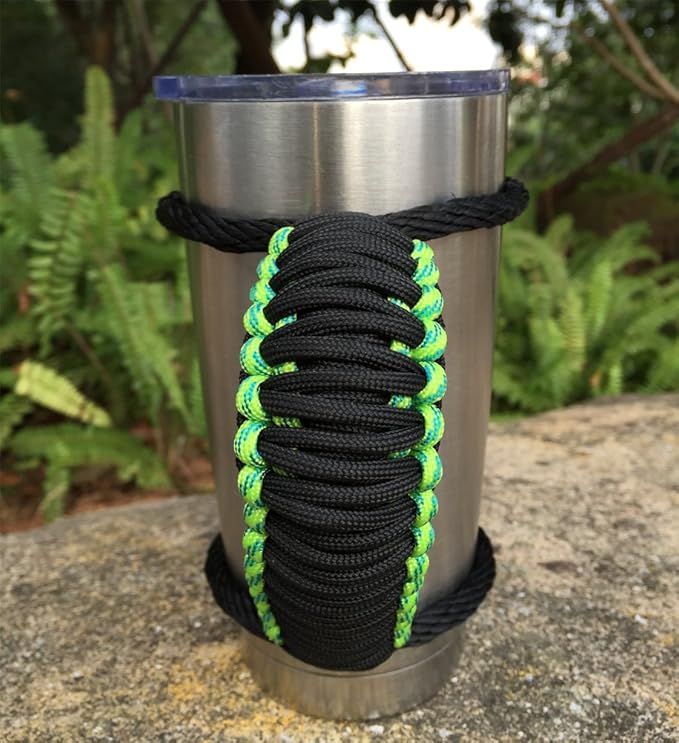 Handmade Paracord Handle for Yeti/Rtic/Ozark Trail Rambler 20 Oz Tumbler. Green/Black