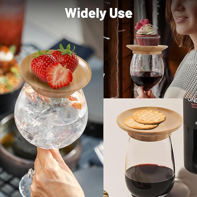 Wine Glass Charcuterie Topper, 8Pcs Charcuterie Wine Toppers, Wine Glass Charcuterie Board Topper, Bamboo Dessert Plates for Family Restaurants Bars (8 Pack)