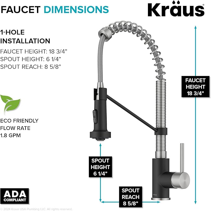 Kraus KPF-1610SFSMB Bolden 18-Inch Commercial Kitchen Faucet with Dual Function Pull-Down Sprayhead in All-Brite Finish, Spot Free Stainless Steel/Matte Black