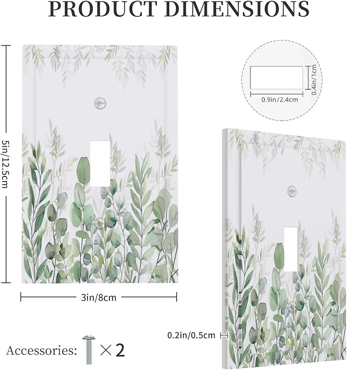 Green Eucalyptus Rustic Botanical Plant Leaves 1 Gang Boho Light Switch Covers Decorative Single Toggle Wall Plate Switchcover Electrical Switchplate for Country Bathroom Bedroom Decor