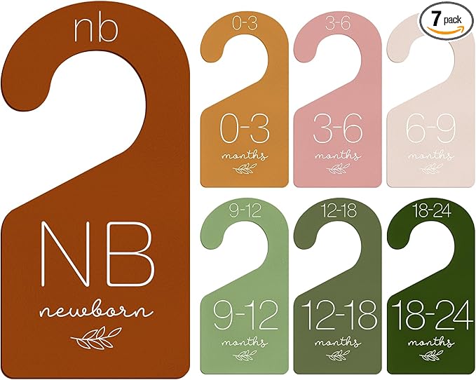 Whaline 7Pcs Baby Closet Size Dividers Colorful Acrylic Hanger Clothes Organizers Newborn to 24 Month Thicken Infant Wardrobe Clothes Hanger Separators for Home Nursery Baby Clothes, 3.5 x 7 Inch