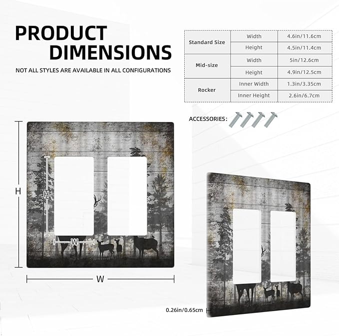 Rustic Deer Forest Vintage Wood Board 2 Gang Rocker Boho Light Switch Covers Decorative Country Unique Double Decora Outlet Wall Plate Faceplate Switchplate GFCI for Farmhouse Bedroom