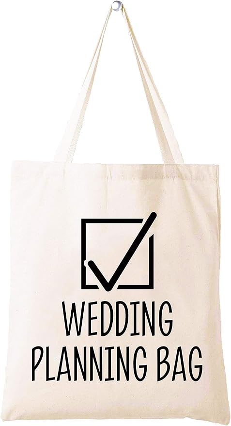 LIBIHUA Wedding Planning Tote Bag - Medium Natural Beige Cotton Canvas - Bridal Shower, Engagement, Newly Engaged Gift
