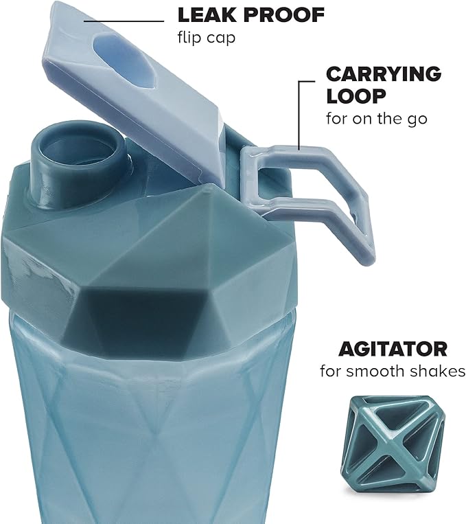 Classic 20oz Blender Shaker Bottle | Protein Shaker Bottle with Diamond Agitator | Shaker Cup with Carrying Handle and Dishwasher Safe | 2 Pack - Teal & Maroon
