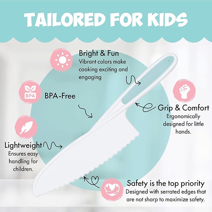 Kid Knives 3 Piece Nylon Kitchen, Kid Safe Knives, Kids Knives for Real Cooking, Toddler Knives Kids Knife Set for Cooking and Baking Kid Friendly Knives - (Multi Blue)