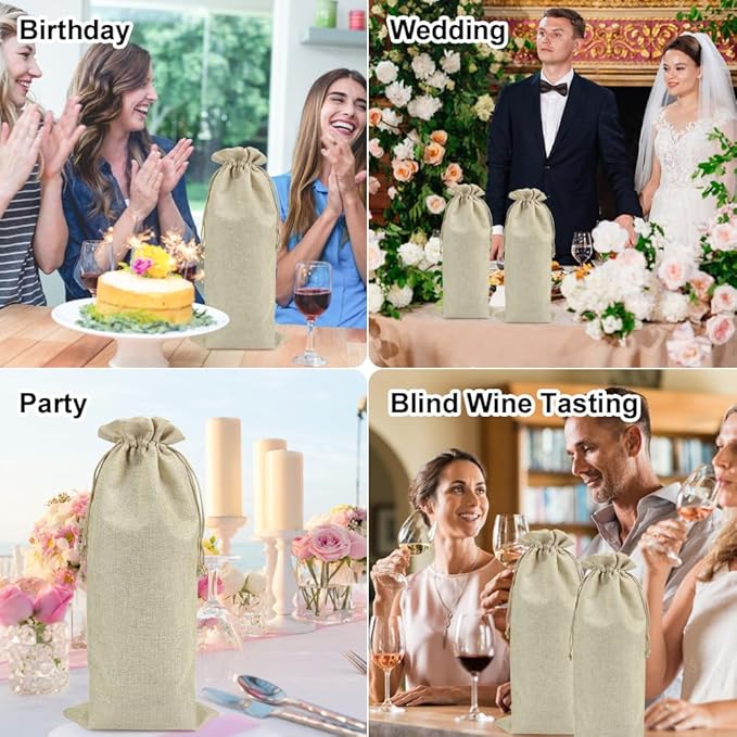 Shintop 10pcs Jute Wine Bags 1.5L, 16 x 6.7 inches Hessian Wine Bottle Gift Bags with Drawstring (Brown)