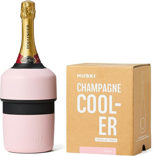 Huski Champagne Chiller | NEW | Award-Winning Iceless Design with Detachable Bottle Stopper | Keeps Wine Cold up to 6 Hours | Fits most 750ml Champagne, Prosecco & Sparkling Wine Bottles (Powder Pink)