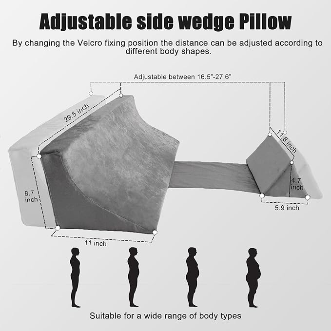 Positioning Wedge Pillow for Bed Sore Relief (3 in 1), Adjustable Bed Wedges & Body Positioners with Waterproof, Wedges for Bed Positioning, After Surgery, Back Pain, Side Sleeping