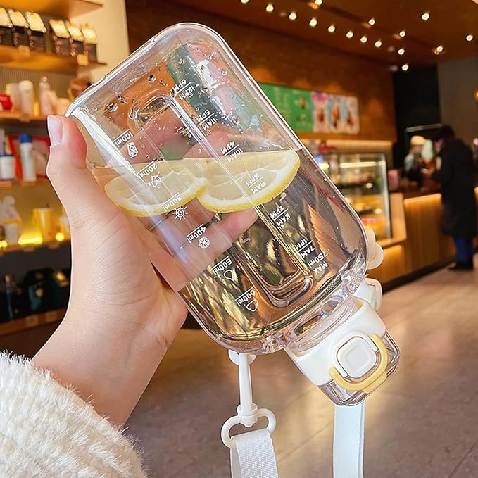 Motivational Water Kettle, Large Capacity 750ml Water Bottle Wide Mouth Silicone Straw Beautiful Appearance for Hiking (White)