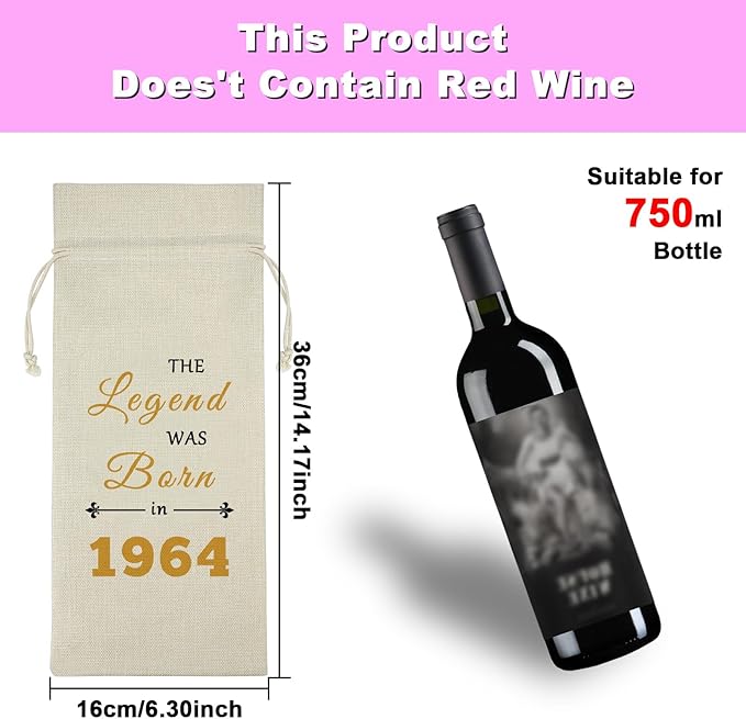 60th Birthday Gifts for Her Him Wine Bag Happy 60th Birthday Gift for Women Men Wine Gift Bag 60 Year Old Birthday Party Decors Turning 60 Gift for Mom Wife Friends Burlap Wine Cover Bag
