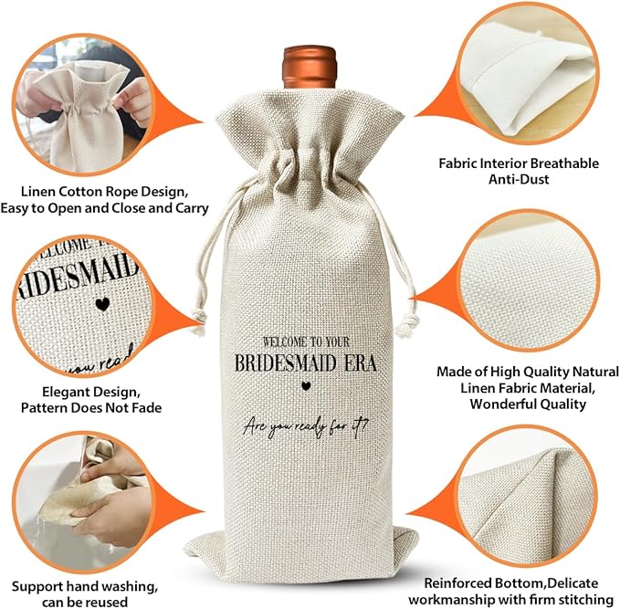 Bridesmaid Wedding or Engagement Gift Wine Bag For BFF Best Friend, Wedding Party or Bachelorette Party or Bridal Shower Party Favor Supply Gift, Proposal Gift, Bridal Party Gift for Bridesmaid Boxes