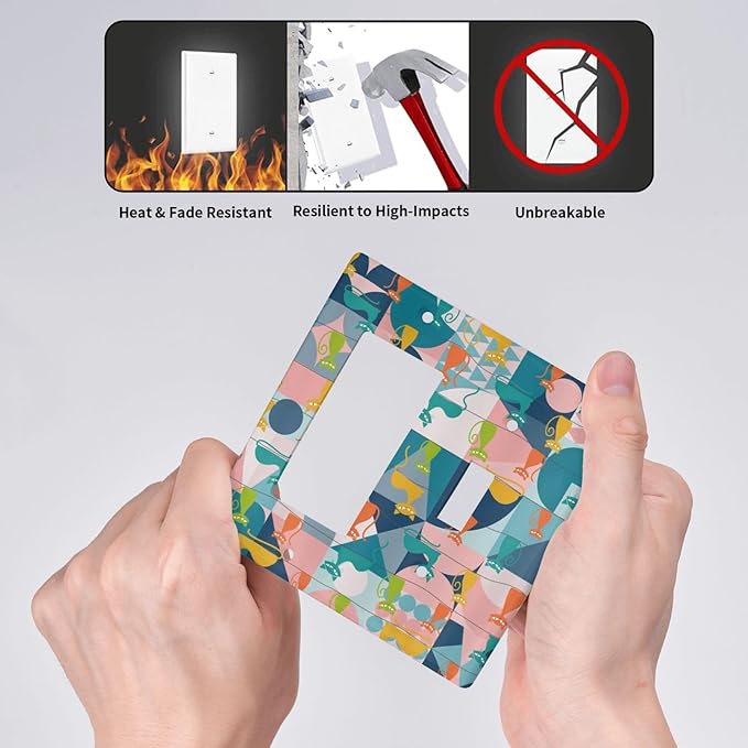 Mid Century Modern Atomic Cute Cats 2 Gang Single Toggle Rocker Combination Light Switch Covers Wall Plate Cover Electrical Faceplate Decorative Switchplate for Kidroom Nursery Bedroom Decor