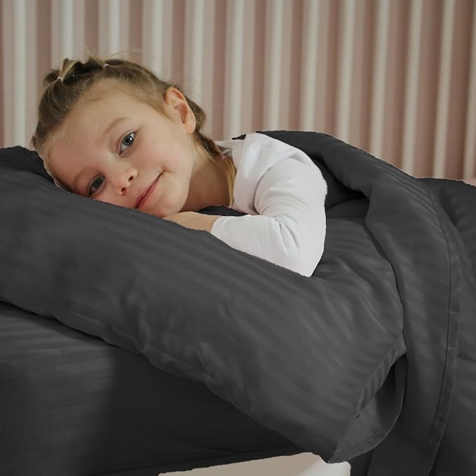 Toddler Bedding Set - 4 Piece Soft Crib Bedding Set for Boys, Includes Toddler Comforter, Flat Sheet, Fitted Sheet and Pillowcase, Black Stripe