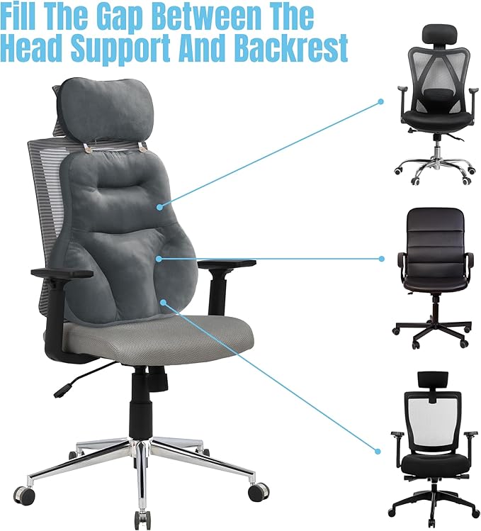 HOMBYS Neck Support for Short-Back Office Chair, Soft Headrest Pillow Lumbar Support for Neck Pressure Relief Improved Posture for Working Chair, Car and Travel, Dark Grey