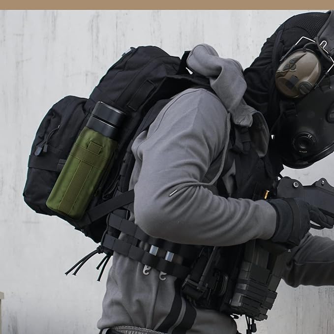 IronSeals Adjustable Tactical Water Bottle Pouch Foldable MOLLE Water Bottle Holder Drawstring Open Top Travel Water Bottle Bag