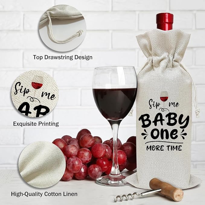 Baby Announcement Wine Bag, Pregnancy Announcement Gifts for Women New Couples Aunt Friends, Party Favor Wine Champagne Gift Bag With Drawstring -07