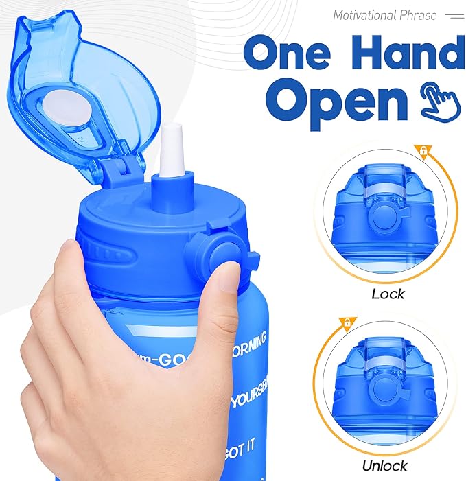 Water Bottles 1 / Half Gallon with Time Marker and Straw, Large Fitness Sports Motivational Bottle, Wide Mouth Leakproof and BPA Free for Travel, Gym,office,school