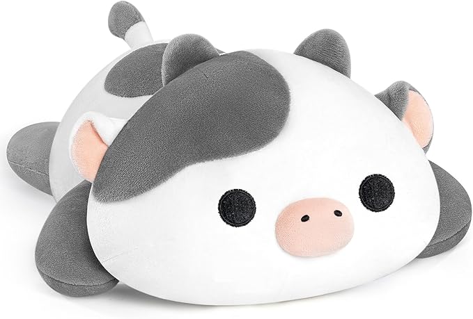 Cute Cow Plush Pillow, Kawaii Plushies White Cow Stuffed Toys, Squishy Plushies, Cuddle Plush Pillow for Boys & Girls